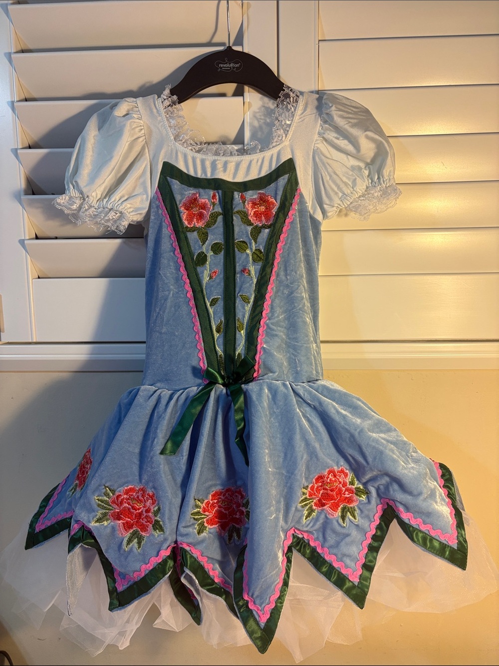Kids Blue Floral Costume Dress with Puff Sleeves